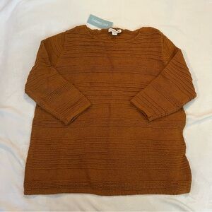 Coldwater Creek Women's 2X Sweater 3/4 Sleeve Gold Woven Crewneck